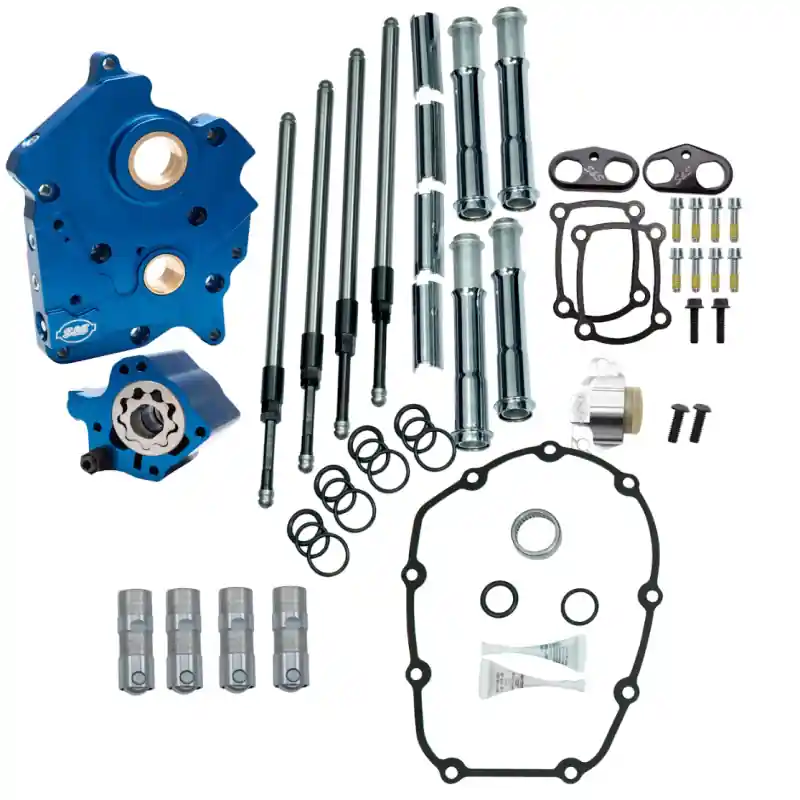 Latest S&S Cycle 2017+ M8 Oil Cooled Cam Chest Kit w/o Cam - Chrome Pushrod Tubes & Chain Tensioner