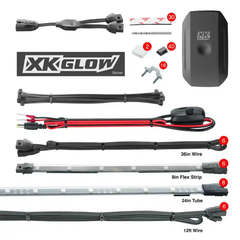 XK Glow Flex Strip Million Color XKCHROME Smartphone App Undercar Kit 8x24In Slim Tube + 6x10In Certified