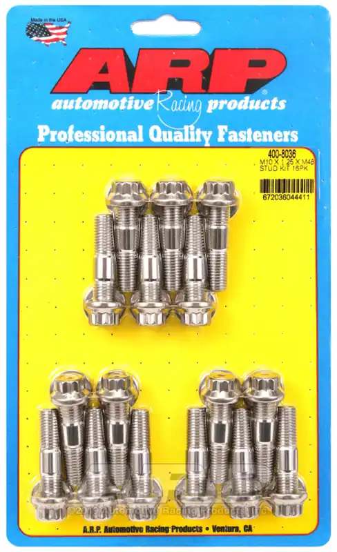 Direct From Factory ARP M10 x 1.25 x 48 Stainless Steel 12pt Broached Stud Kit (16/pkg)