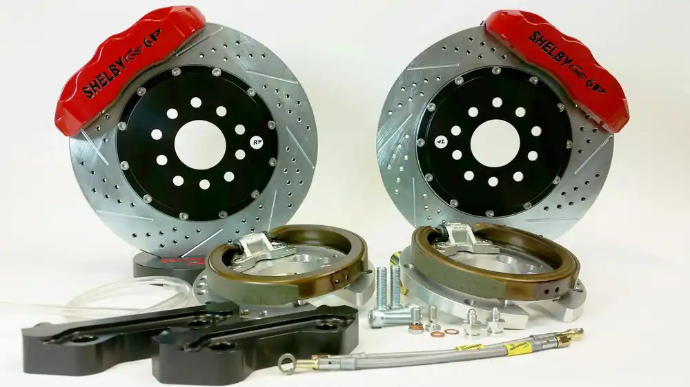 Buy Online Brake System 14 Inch Rear Pro+ w/Park Brake Shelby Logo Red Ford 9 Inch 5 on 5 Small Bearing BAER Brakes