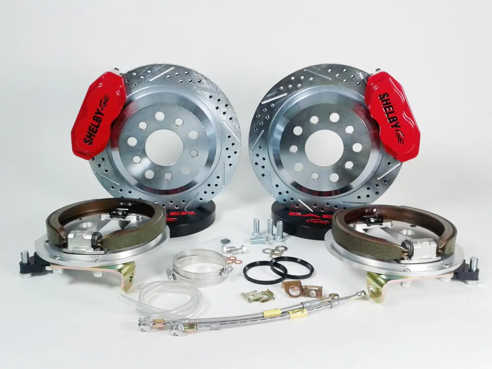 Final Sale Brake System 12 Inch Rear SS4 with Park Brake Shelby Logo Red Ford 9 Inch Big Bearing BAER Brakes