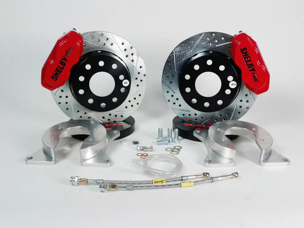 Exclusive Brake System 11 Inch Rear SS4+ No Park Brake Shelby Logo Red Ford 8 or 9 Inch Big Bearing BAER Brakes